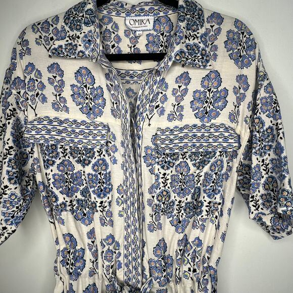Omika Blue Floral Carla Shirt Dress Size Medium - Picture 6 of 9
